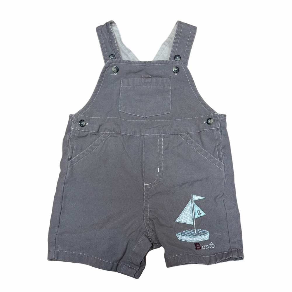 Lullaby Club 6M Tan Sailboat Embroidered Shortall Overalls Cotton Baby
